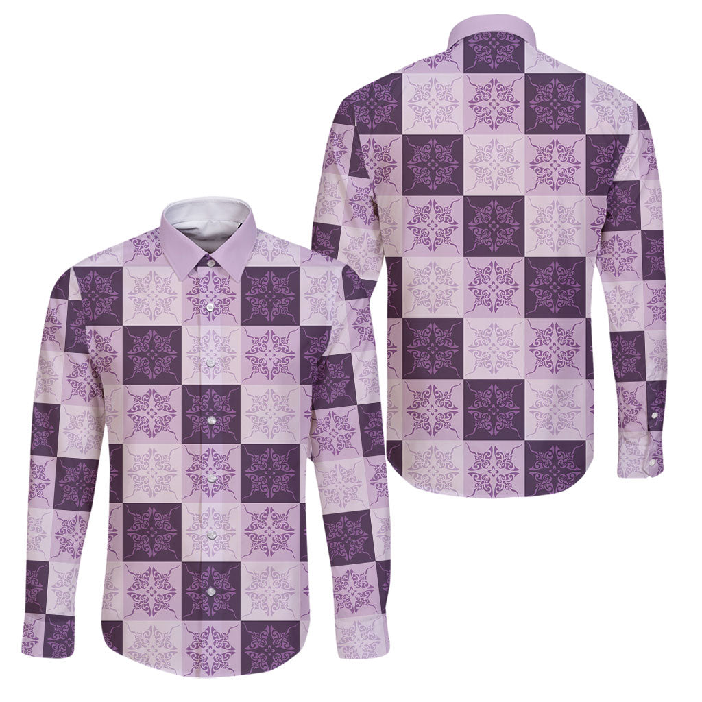 Lavender Manta Ray Hawaiian Quilt Motif Family Matching Off Shoulder Short Dress and Hawaiian Shirt