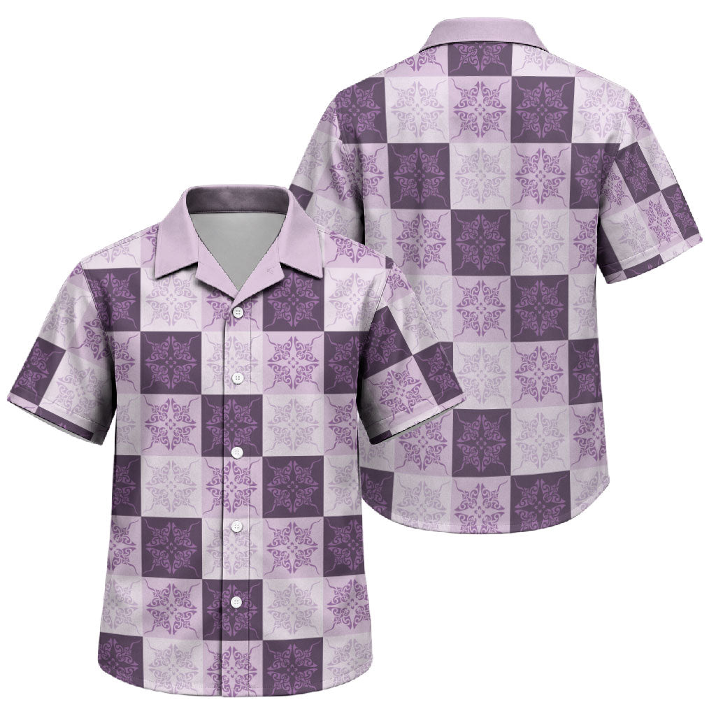 Lavender Manta Ray Hawaiian Quilt Motif Family Matching Puletasi and Hawaiian Shirt