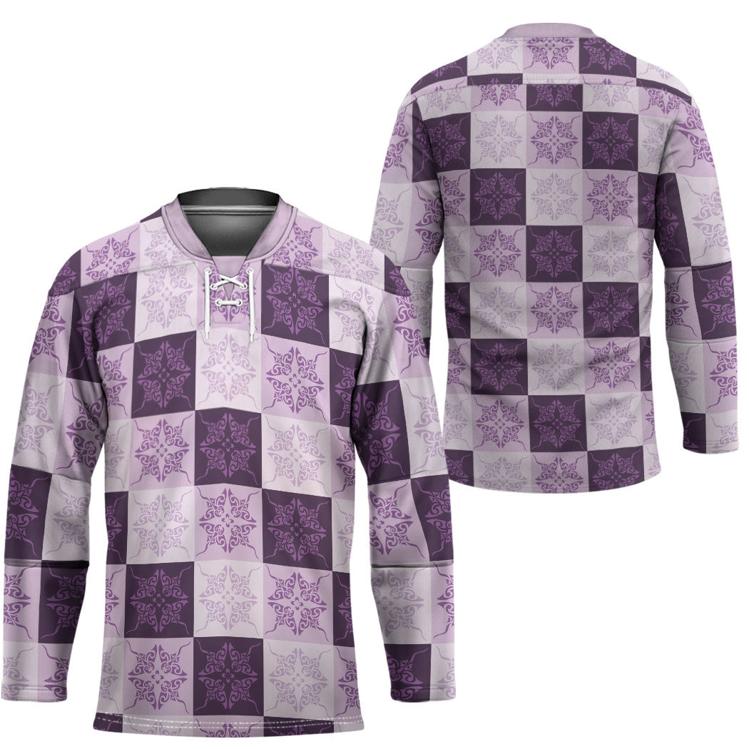 Lavender Manta Ray Hawaiian Quilt Motif Hockey Jersey