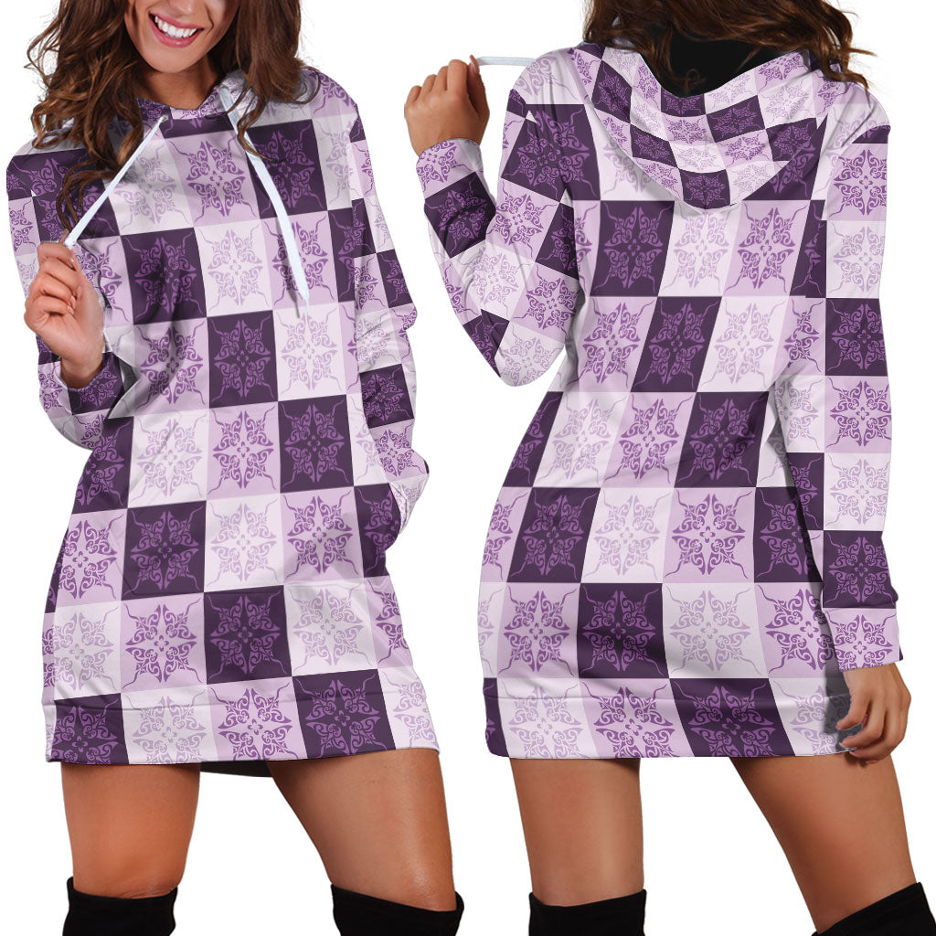 Lavender Manta Ray Hawaiian Quilt Motif Hoodie Dress