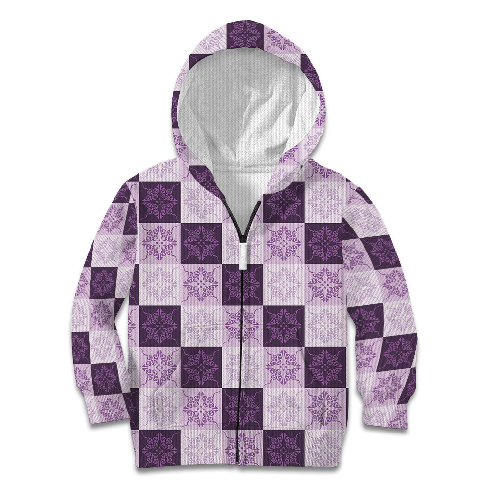 Lavender Manta Ray Hawaiian Quilt Motif Kid Hoodie