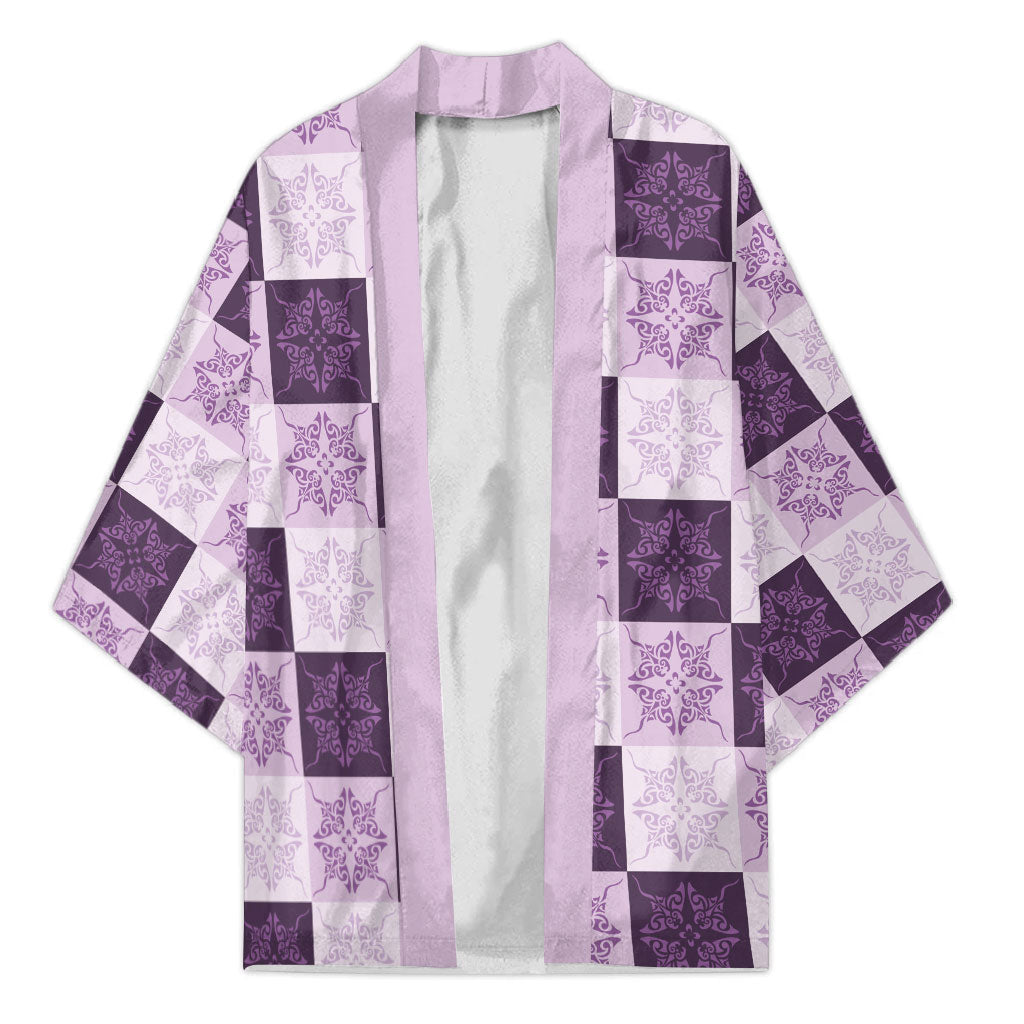 Lavender Manta Ray Hawaiian Quilt Motif Kimono