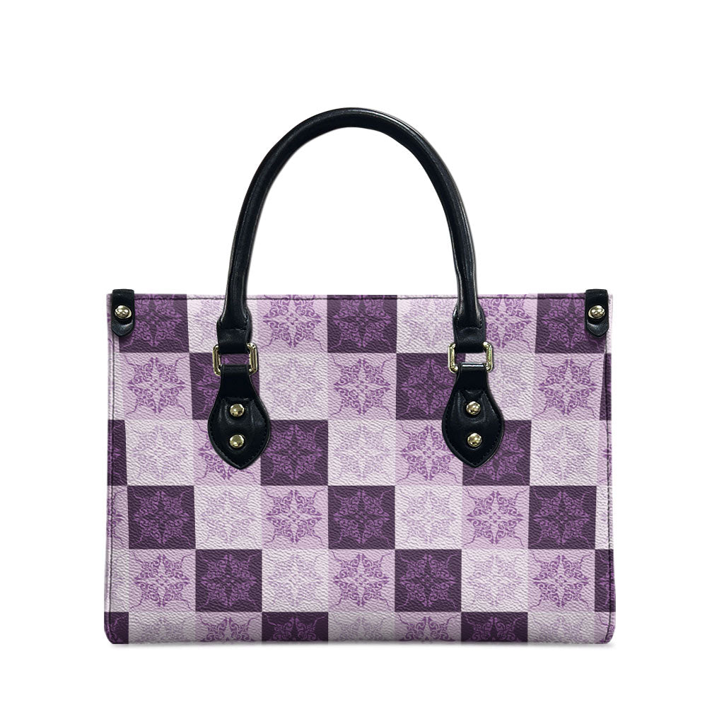Lavender Manta Ray Hawaiian Quilt Motif Leather Bag