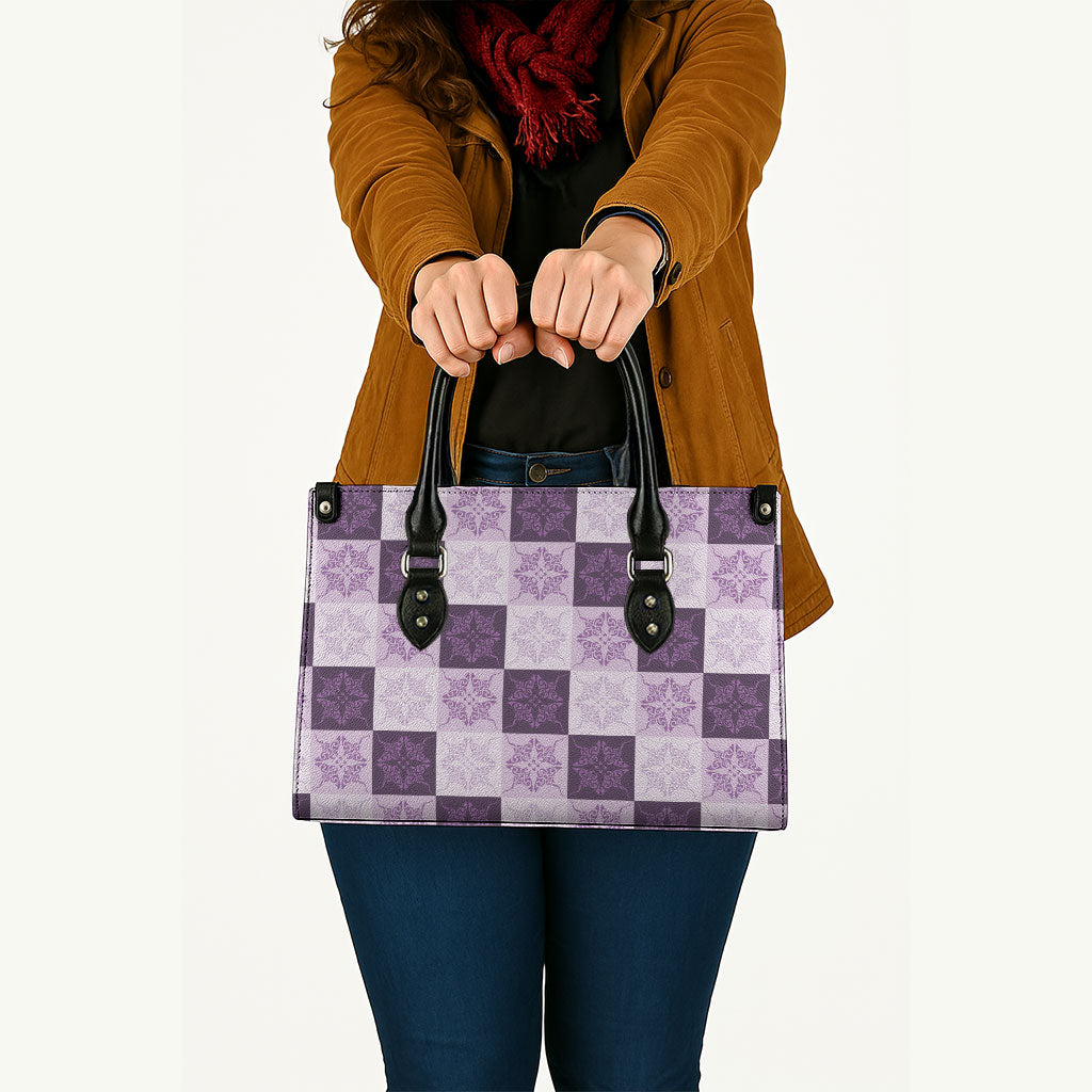 Lavender Manta Ray Hawaiian Quilt Motif Leather Bag