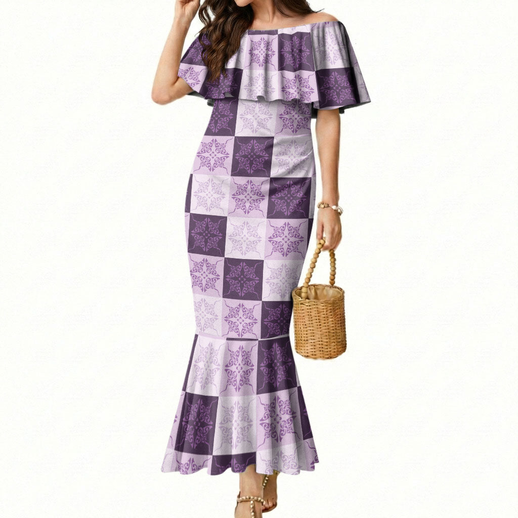 Lavender Manta Ray Hawaiian Quilt Motif Mermaid Dress