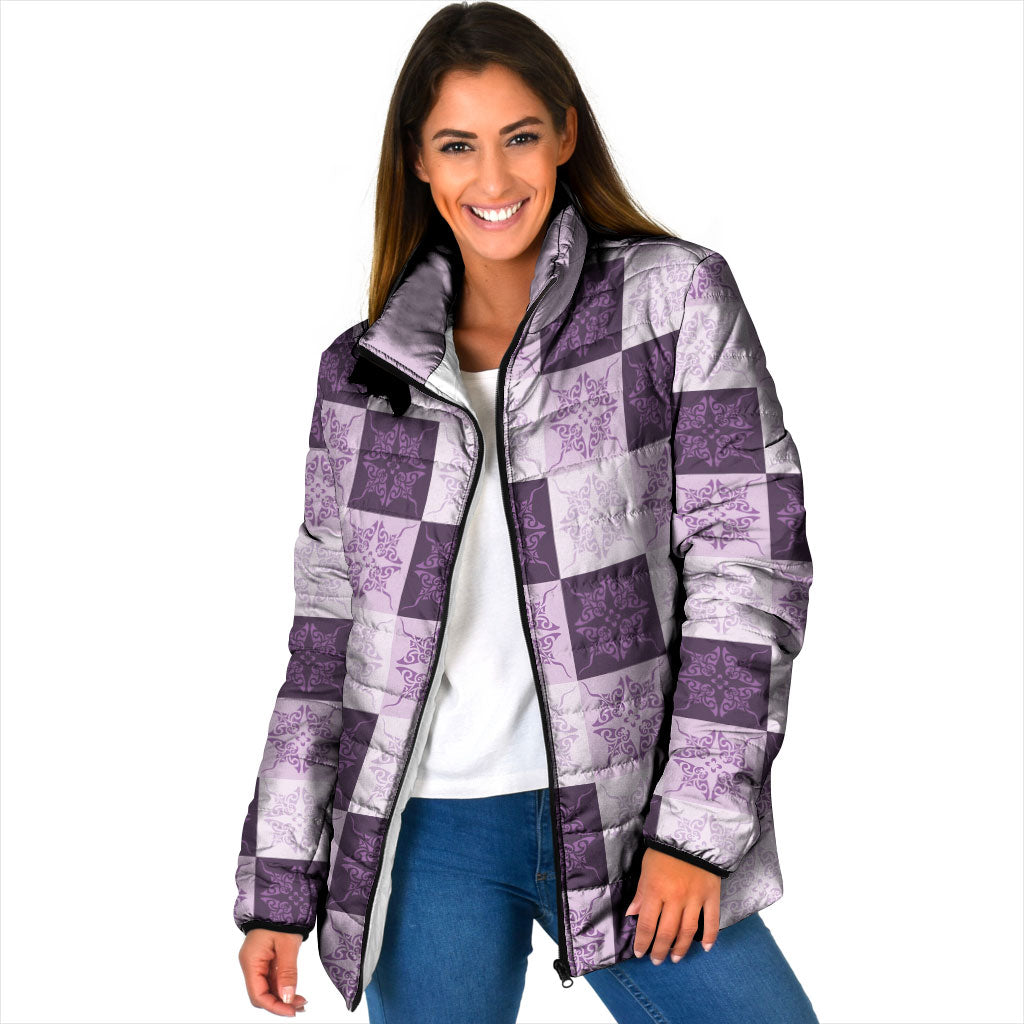 Lavender Manta Ray Hawaiian Quilt Motif Padded Jacket