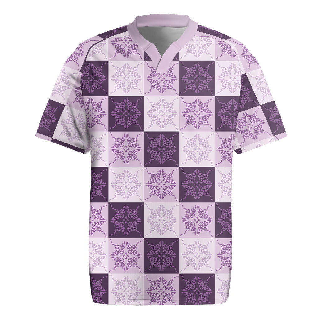 Lavender Manta Ray Hawaiian Quilt Motif Rugby Jersey
