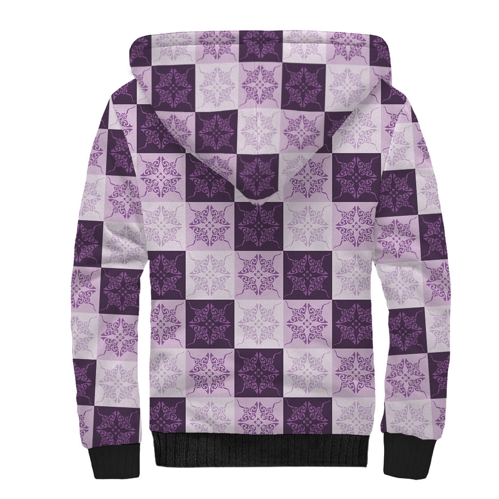 Lavender Manta Ray Hawaiian Quilt Motif Sherpa Hoodie
