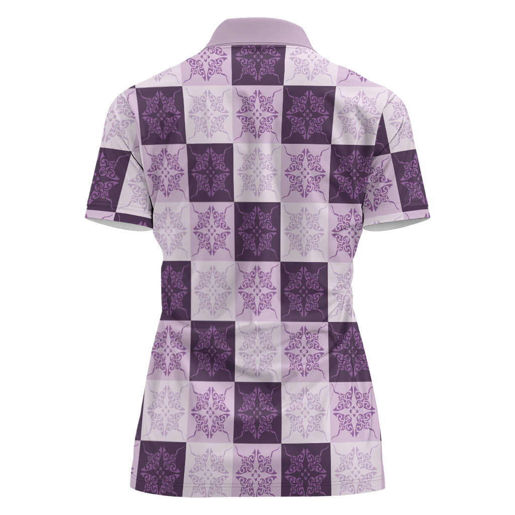 Lavender Manta Ray Hawaiian Quilt Motif Women Polo Shirt