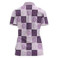 Lavender Manta Ray Hawaiian Quilt Motif Women Polo Shirt