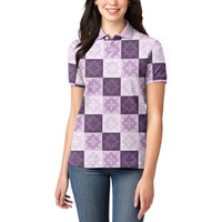 Lavender Manta Ray Hawaiian Quilt Motif Women Polo Shirt