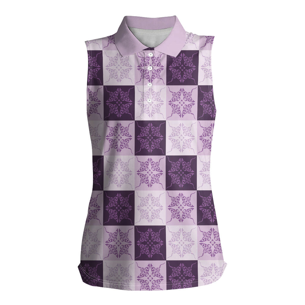 Lavender Manta Ray Hawaiian Quilt Motif Women Sleeveless Polo Shirt