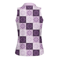 Lavender Manta Ray Hawaiian Quilt Motif Women Sleeveless Polo Shirt