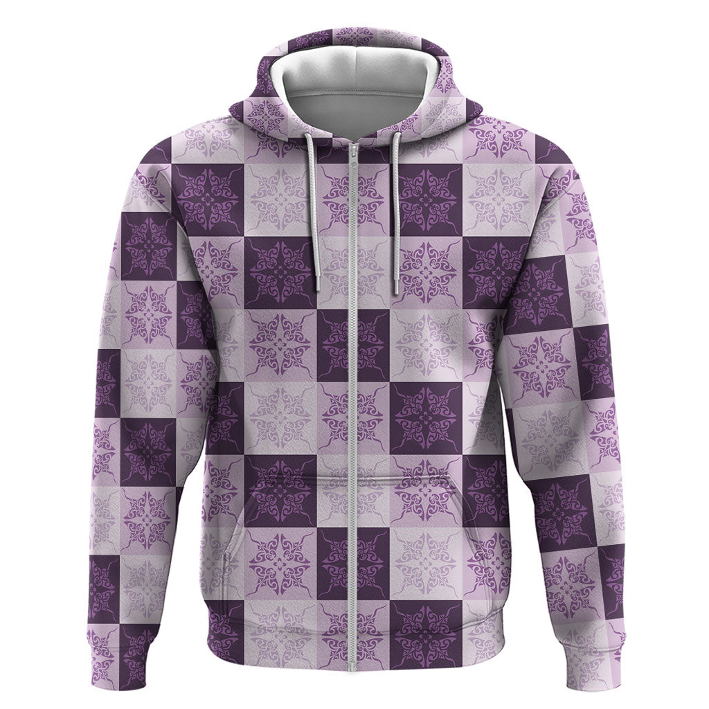 Lavender Manta Ray Hawaiian Quilt Motif Zip Hoodie