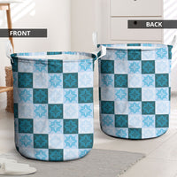 Cyan Manta Ray Hawaiian Quilt Motif Laundry Basket