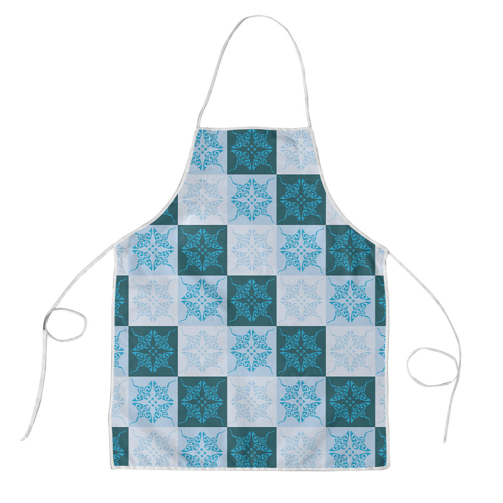 Cyan Manta Ray Hawaiian Quilt Motif Apron