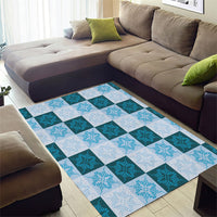 Cyan Manta Ray Hawaiian Quilt Motif Area Rug