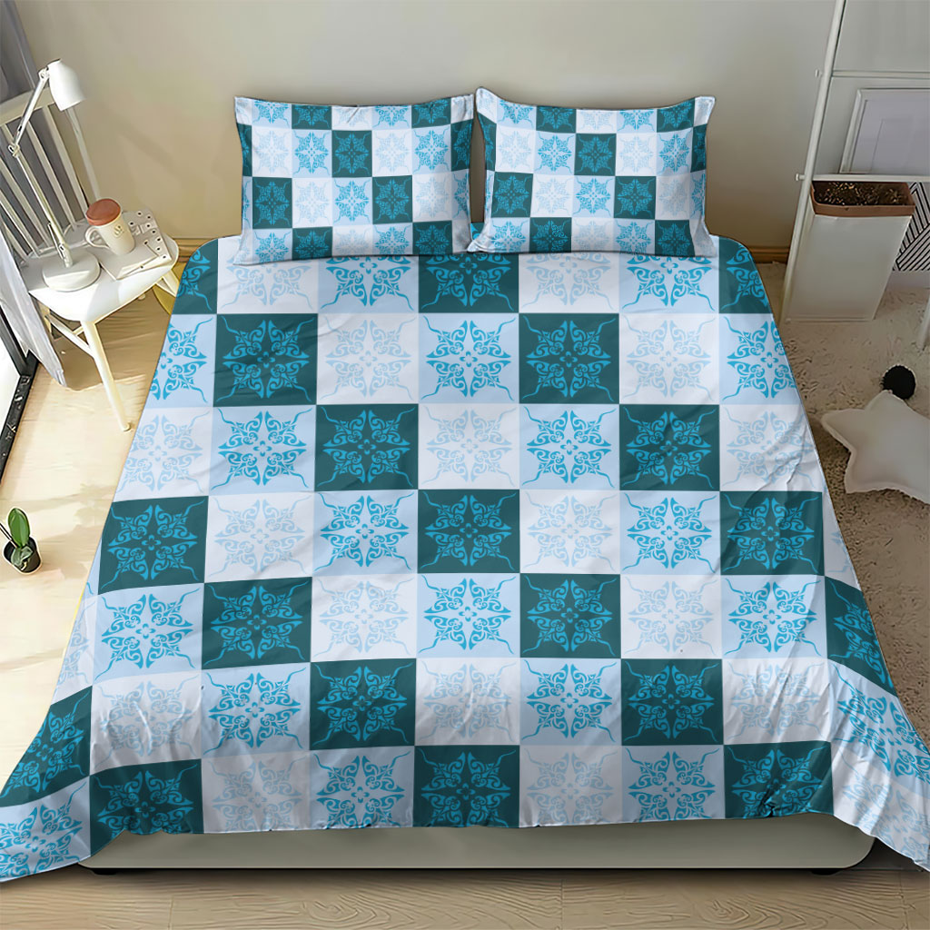 Cyan Manta Ray Hawaiian Quilt Motif Bedding Set