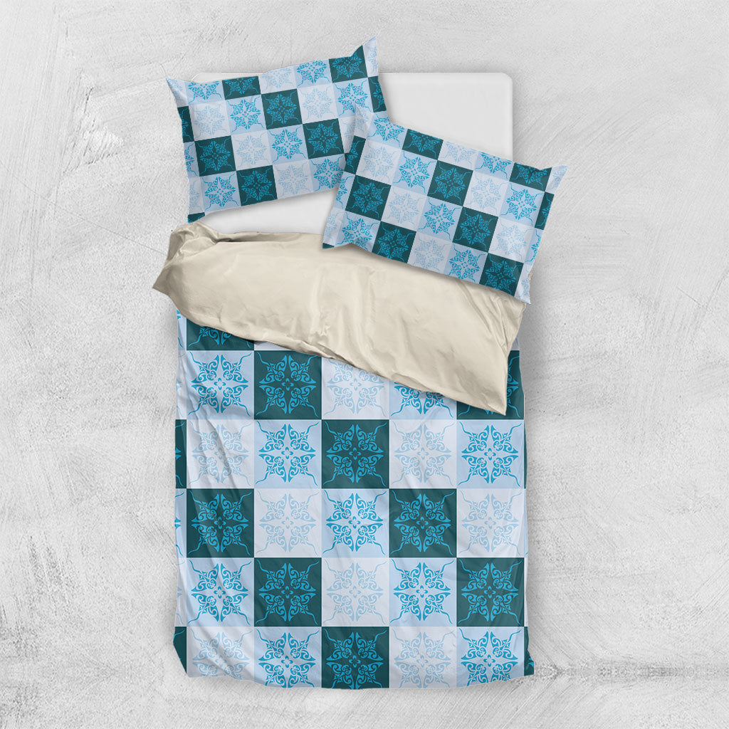 Cyan Manta Ray Hawaiian Quilt Motif Bedding Set