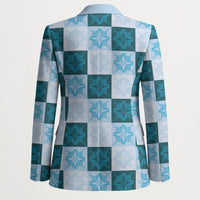 Cyan Manta Ray Hawaiian Quilt Motif Blazer