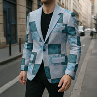 Cyan Manta Ray Hawaiian Quilt Motif Blazer