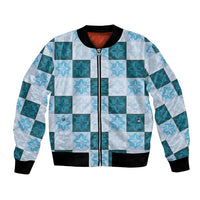 Cyan Manta Ray Hawaiian Quilt Motif Bomber Jacket