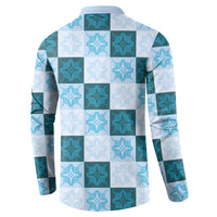 Cyan Manta Ray Hawaiian Quilt Motif Button Sweatshirt