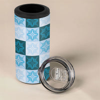 Cyan Manta Ray Hawaiian Quilt Motif 4 in 1 Can Cooler Tumbler