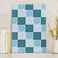 Cyan Manta Ray Hawaiian Quilt Motif Canvas Wall Art