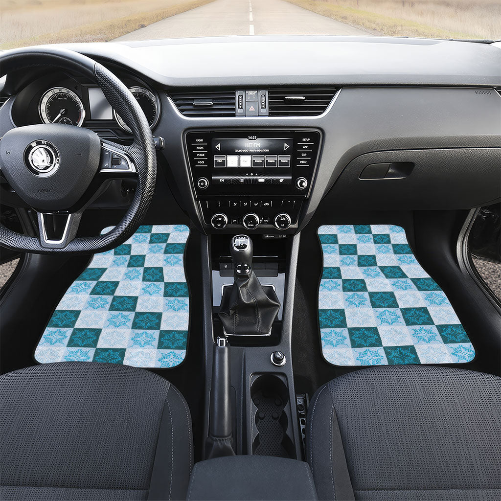 Cyan Manta Ray Hawaiian Quilt Motif Car Mats