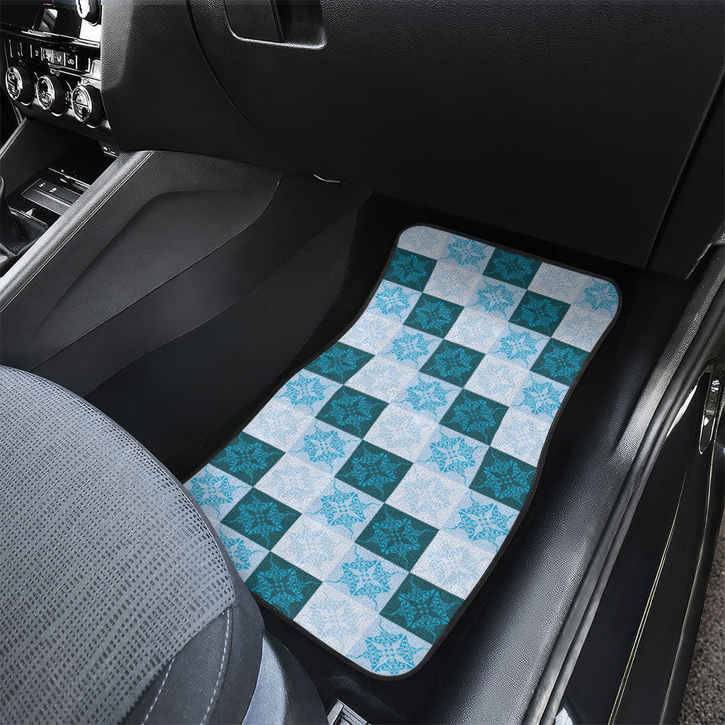 Cyan Manta Ray Hawaiian Quilt Motif Car Mats