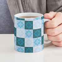 Cyan Manta Ray Hawaiian Quilt Motif Ceramic Mug