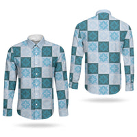 Cyan Manta Ray Hawaiian Quilt Motif Couples Matching Puletasi and Long Sleeve Button Shirt