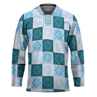 Cyan Manta Ray Hawaiian Quilt Motif Hockey Jersey