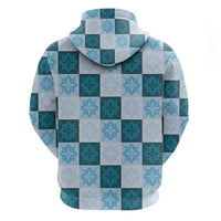 Cyan Manta Ray Hawaiian Quilt Motif Hoodie