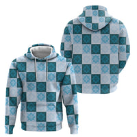 Cyan Manta Ray Hawaiian Quilt Motif Hoodie