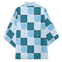 Cyan Manta Ray Hawaiian Quilt Motif Kimono