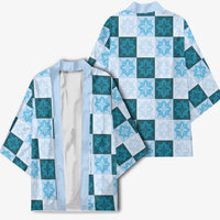 Cyan Manta Ray Hawaiian Quilt Motif Kimono