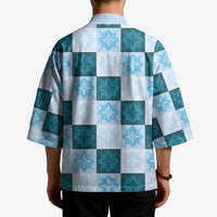 Cyan Manta Ray Hawaiian Quilt Motif Kimono