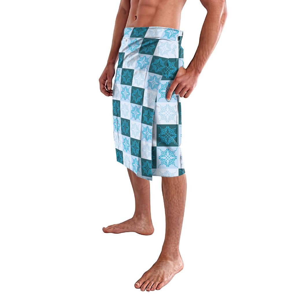 Cyan Manta Ray Hawaiian Quilt Motif Lavalava
