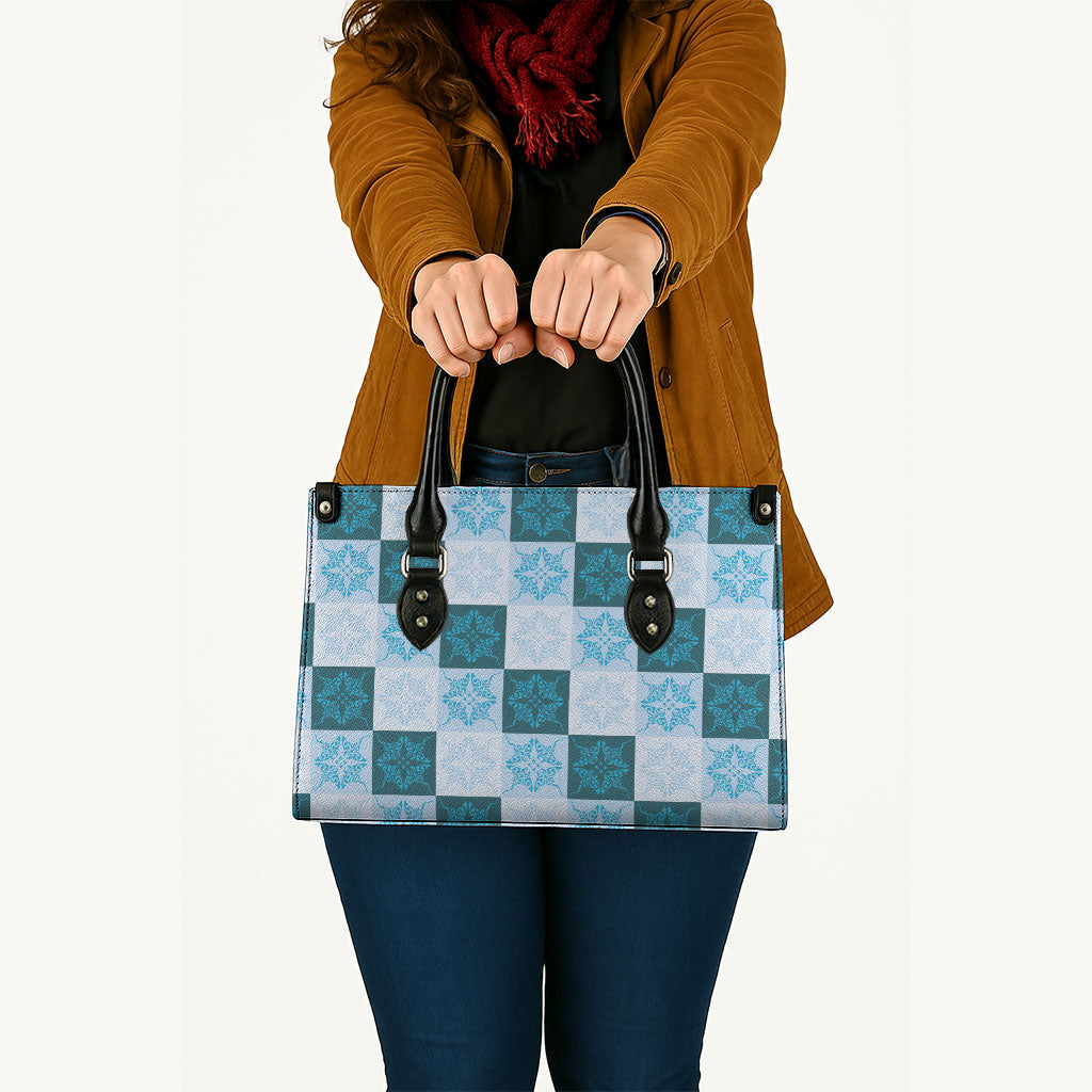 Cyan Manta Ray Hawaiian Quilt Motif Leather Bag