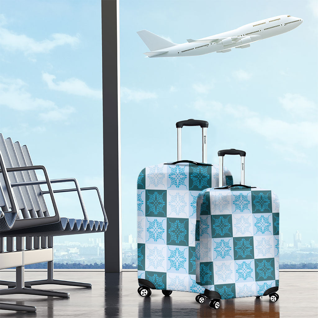 Cyan Manta Ray Hawaiian Quilt Motif Luggage Cover