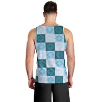 Cyan Manta Ray Hawaiian Quilt Motif Men Tank Top