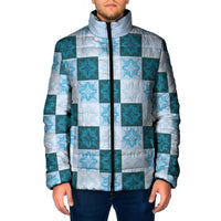 Cyan Manta Ray Hawaiian Quilt Motif Padded Jacket