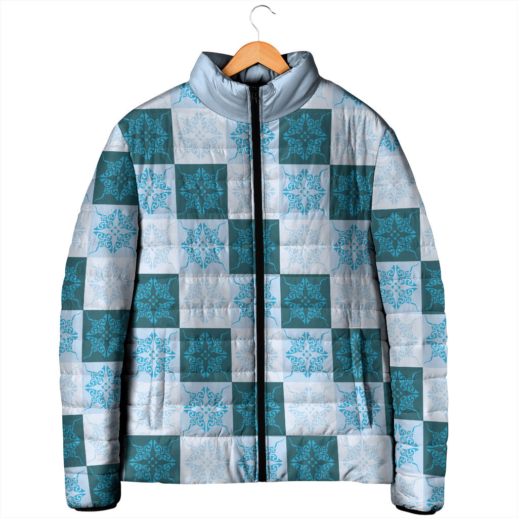 Cyan Manta Ray Hawaiian Quilt Motif Padded Jacket