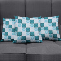 Cyan Manta Ray Hawaiian Quilt Motif Pillow Cover