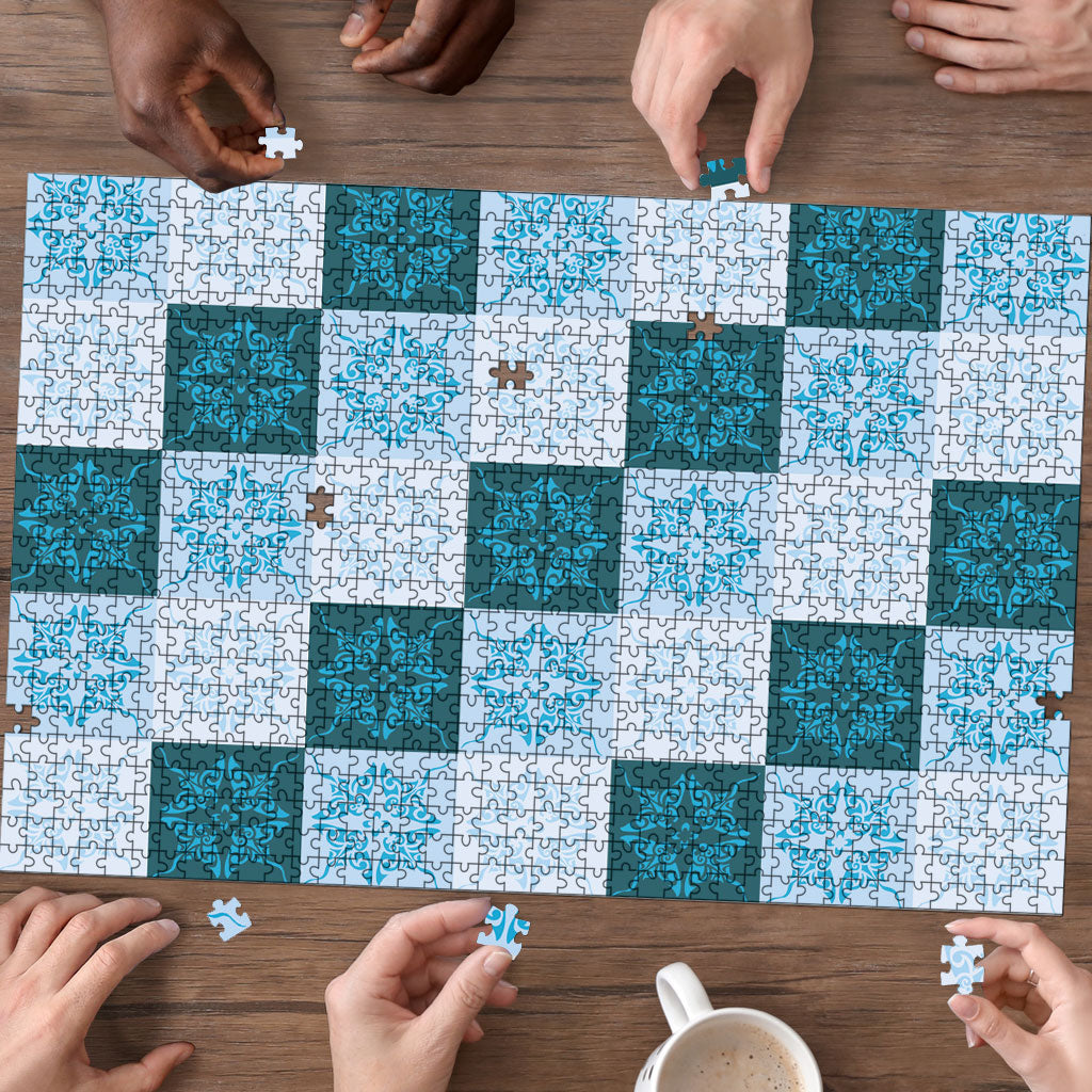 Cyan Manta Ray Hawaiian Quilt Motif Puzzle