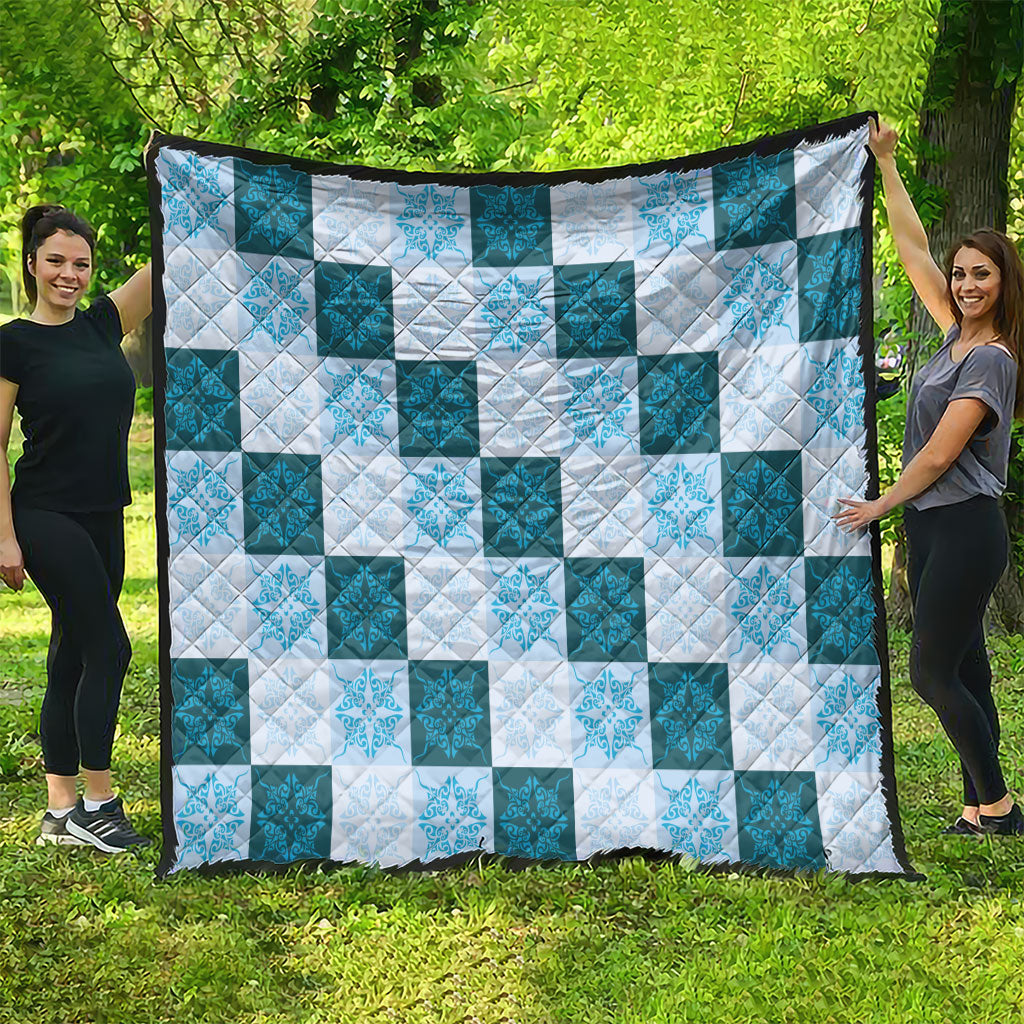 Cyan Manta Ray Hawaiian Quilt Motif Quilt