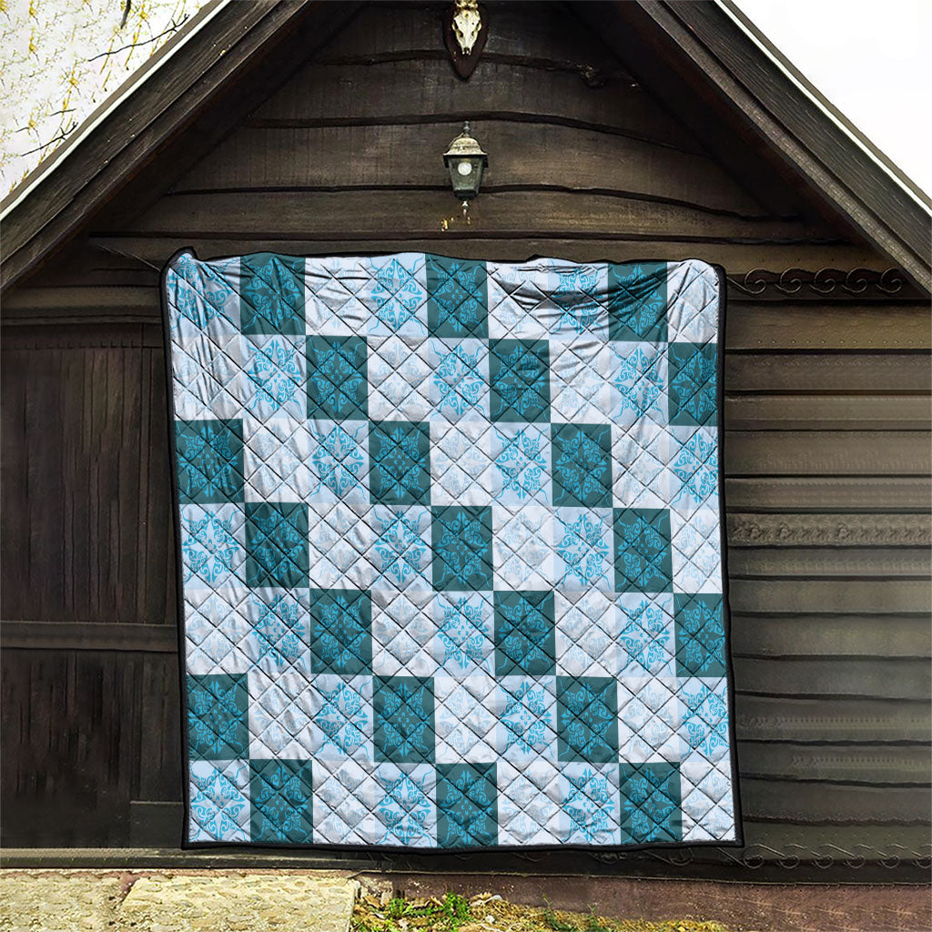 Cyan Manta Ray Hawaiian Quilt Motif Quilt
