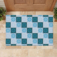 Cyan Manta Ray Hawaiian Quilt Motif Rubber Doormat